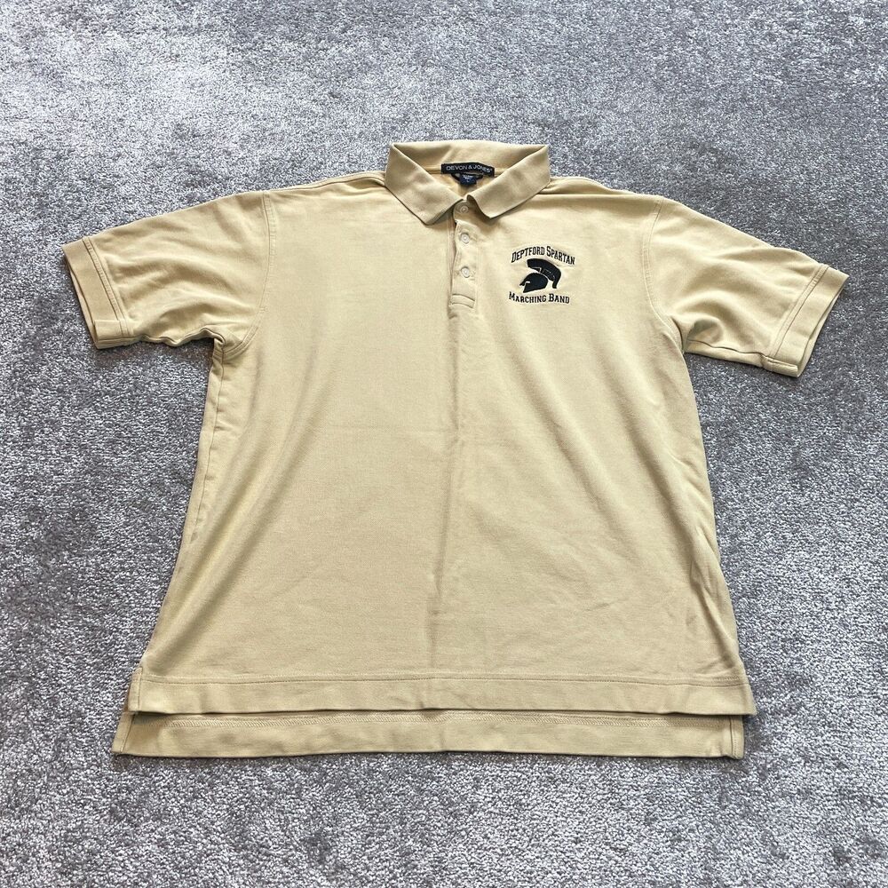 Devon & Jones Polo Shirt Mens Large Brown Beige Deptford Spartan Marching Band